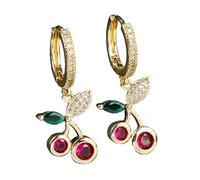 Orecchini unici a forma di ciliegie, alla moda, eleganti, con struttura in rame, adatti per donne giovani che catturano l'attenzione da donna, ciondolo a forma di ciliegie, gioielli alla moda in rame