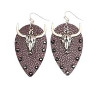 Orecchini unici ispirati a testa di bue, in pelle PU, leggeri ed eleganti, in lega, per gite ricreative, orecchini alla moda con teschio di toro, Taglia unica, come descritto