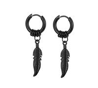 Orecchini Uomo Cerchio, Uomo Donna Acciaio inossidabile Cerchi Con Ciondolo A Forma Di Piuma Nero