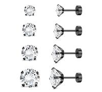 Orecchini Uomo Donna con Zirconia Cubica,4 Paia di Set Orecchini a Bottone in Acciaio al Titanio Anallergici Nero Orecchino per Donna Uomo Ragazza Gioielli Set, 2/3/4/5 mm