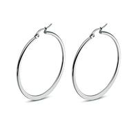 Orecchini Uomo Donna, Orecchini Acciaio Chirurgico Bambina Orecchini a Argento Piatto Grande Cerchio Orecchini Cerchio per Uomo Donna, Argento, 30mm