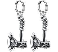 Orecchini Vichingo da Uomo,Orecchini Ascia Vichinga in Argento Sterling 925,Orecchini Vichingo Lupo,Vichinghi Ascia Orecchino Gioielli Vichinghi Norreni per Uomo