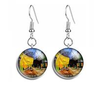 Orecchini Vincent van Gogh Café Terrace at Night Art disponibili in stili Clip-on, Stud & Drop, 1.2cm x 1.2cm, Acciaio inossidabile
