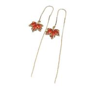 Orecchini vintage a foglia d'acero rosso per le donne temperamento cristallo strass gocce per le orecchie lunghe nappe orecchio gioielli festa data notte ornamenti, Misura unica, come descritto, come