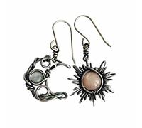 Orecchini vintage a forma di sole e luna, bohémien, asimmetrici, bohémien, asimmetrici, con nodo celtico, pietra di luna, pietra di luna, orecchini a gancio, gioielli regalo per donne e donne