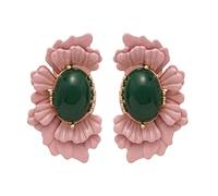 Orecchini vintage con perline in vetro ovale-Orecchini a forma di fiore floreale ispirati cinesi da donna, eleganza minimalista con gancio placcato in argento, petali artigianali rosa verdi