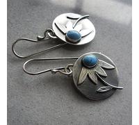 Orecchini vintage con pietra ovale blu in metallo color argento rotondo intagliato foglia orecchini gancio per gioielli da donna 1 paio