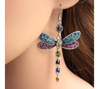 Orecchini Vintage da Donna in Cristallo di Libellula Bjg Boho Orecchini in Pietra Verde Blu Arcobaleno Orecchini Pendenti Color Argento Carino per Le Donne