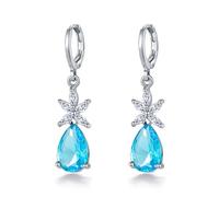 Orecchini vintage da donna, orecchini blu pendenti Royal Cubic Zirconia fiore ciondolo a goccia per sorella gioielli da matrimonio moderni, Sea Blue, base placcata oro bianco, Zirconia cubica