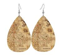 Orecchini vintage in pelle con ciondolo a goccia con mappa del tesoro, leggeri e versatili, adatti per spostamenti quotidiani e appuntamenti