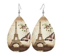 Orecchini vintage in pelle con ciondolo a goccia con stampa a forma di farfalla Torre Eiffel di Parigi, orecchini leggeri e versatili, adatti per spostamenti quotidiani e appuntamenti