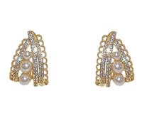 Orecchini vintage in pizzo con perla da donna, argento sterling S925, orecchini curvi in filigrana placcati oro 14K con zircone cubico, gioielli laureati in perle
