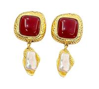 Orecchini vintage martellati oro rosso da donna, orecchini pendenti con perle barocche, gioielli retrò per feste e matrimoni