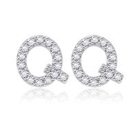 Orecchini Vintage Orecchini Orecchini a chiodo Zirconia Argento 26 Lettere per Donna Festa Della Mamma Gioielli, Q, Rame, Zirconia cubica