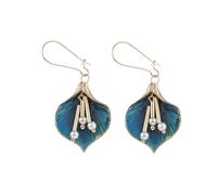 Orecchini vintage placcati oro con perle, design floreale blu, pendente a goccia, materiale in ferro, 5,5 x 2,3 cm, orecchini a cerchio estetici da donna