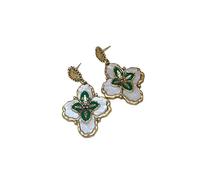 Orecchini vintage smalto trifoglio floreali, banchetti e quotidiano | Vintage Enamel Four Leaf Floral Dangle Earrings, Antique Gold Drop Jewelry for Women Banquet Daily Gifting