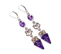 Orecchini viola turchese ametista citrino 15 x 10 mm 9 x 7 mm 4 mm cabochon in argento 925 orecchini pendenti multi gemma fatti a mano gioielli bohémien regalo artistico per donne audaci e unici