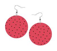 Orecchini Watermelon9 Orecchini in pelle blu a forma rotonda con anguria in legno, leggeri, pendenti, gioielli da donna, perfetti da indossare tutti i giorni