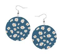 Orecchini White Daisy Navy Blue Stampa Orecchini In Pelle Confortevoli Waterdrop Di Orecchino Di Cuoio Per Festa Bambina Decorazioni