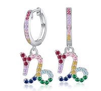 Orecchini Zodiacali Capricorno da Donna - Qings Argento 925 Costellazione Cerchio Ciondolo Zirconi Colorati Astrologia Oroscopo Penzolante Orecchini 12 Segni Zodiacali Gioielli Regali per Ragazze