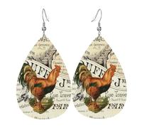 Orecchinis Da Donna Vintage Barn Wood Shabby French Country Cock Stampa Orecchini Leggero Waterdrop Di Orecchino Di Cuoio Per Vacanze Bambina Decorazioni