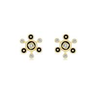 Orecchino 925 - Orecchini da donna con fiore geometrico con zirconia cubica, forma quadrata in oro nero