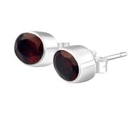 Orecchino a bottone con rara pietra preziosa di granato rosso naturale 10x6mm | placcato argento | forma ovale, solitario sfaccettato, stile minimalista per unisex |LK_VSTD_0853