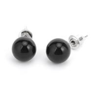 Orecchino A Bottone In Ossidiana Naturale - Orecchini Pendenti Neri Con Palline Rotonde Personalizzate,Orecchino A Goccia Pendenti Hip Hop Geometrico Alla Moda Per Idee Regalo Da Donna,Black