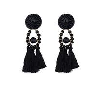 Orecchino a Bottone in Pietra preziosa di Cristallo con Nappa di Lana Artificiale Eardrop Dangler Nero Gioielli Regalo per Donne Eleganti e Popolari Lovely And Professional