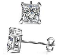 Orecchino a bottone quadrato con zirconi cubici taglio principessa in argento sterling 925 per donna uomo ragazza con placcato oro 18k