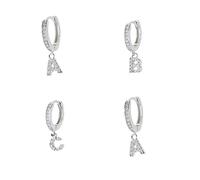 Orecchino a Cerchio con Iniziale in Argento 925 Zirconata Donna Ragazza Pendente Mono (Lettera L)