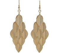 Orecchino a Cerchio da Donna per Ragazze Orecchini Pendenti a Goccia Orecchini Lunghi Pendenti in Metallo con Foglia di Collegamento per Le Donne - Rombo a Nove Foglie, Dorato Fashion Processing