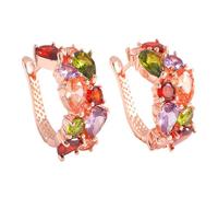 Orecchino A Cerchio In Oro Rosa, Elegante Rame Antiscivolo, 2x3x0,4 Cm, Orecchino Di Multicolore In Argento Sterling, Orecchini Con Pietre Preziose Multiple, Design Ergonomico, Per Le Sue Do