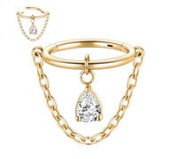 Orecchino a cerchio per cartilagine e elice, con catena da 16 G, piercing per setto nasale, in acciaio chirurgico 316L, anello per naso, trago, lobo e trago, con zirconia cubica, 8 mm, 10 mm, Acciaio