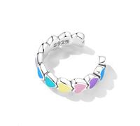 Orecchino a clip per cartilagine a forma di cuore arcobaleno, per donne e ragazze, in argento Sterling 925, smaltato, colorato, con cuori, aperti, per avvolgere e avvolgere i cerchi, gioielli delicati