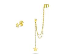 Orecchino a clip su elica con iniziale personalizzata A-Z, stella patriottica USA, catena doppia celestiale, fascia lineare, avvolgente, set di orecchini a bottone, placcato in oro 14K, argento