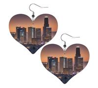 Orecchino a cuore in ecopelle orecchini a cuore alla moda orecchini carini di Los Angeles Skyline stampa pendenti orecchini pendenti