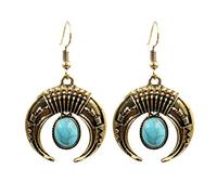 Orecchino a Forma Rotonda per Donna, Gioielli Vintage a Forma di Luna Crescente Ovale con Finto Turchese penzolante da Donna - Blu Durability And Fashion