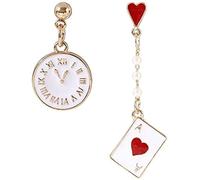 Orecchino a goccia a forma di orologio Asimmetria Imitazione di perle Gioielli con orecchini pendenti da pokeraffascinante e alla moda.