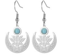 Orecchino a Mezzaluna Lotus per Donna Acciaio Inossidabile Simbolo Sanscrito Mezzaluna Celeste Fiore di Loto con Zaffiro Orecchini a Penzoloni Hindu Yoga Gioielli (argento)