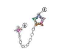Orecchino alla moda in acciaio inossidabile a doppia catena trafitto per le donne zircone colorato orecchino piercing gioielli alla moda gioielli alla moda