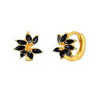Orecchino Anello Argento, Orecchini Placcati Oro Cerchio Donna Percing Orecchino Fiore con Zircone Nero