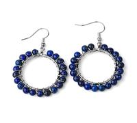 Orecchino, Cerchio di Avvolgimento in Argento 4 Mm Perline Naturale Lapislazzuli Reiki Chakra Pietra Energetica Ipoallergenico Gancio per L'Orecchio Orecchini A Goccia Orecchini Pendenti Gioielli PE