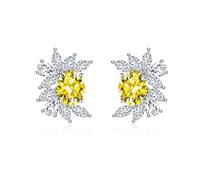 Orecchino da donna, a chiodo in argento 925, con zirconia cubica gialla, 20,5 x 16,3 mm, per San Valentino, gioielli, Cuivre + Argent 925 Forme marquise ovale, rame + argento 925, Zirconia cubica