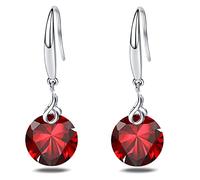 Orecchino da Donna in Argento Sterling 925 5A Rotondo Pera a Forma Quadrata con Zirconi Ciondola l'orecchino per la Signora Anniversario Regalo di San Valentino (Rotondo - Rosso)