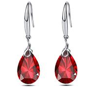 Orecchino da Donna in Argento Sterling 925 5A Rotondo Pera a Forma Quadrata con Zirconi Ciondola l'orecchino per la Signora Anniversario Regalo di San Valentino (Pera - Rosso)