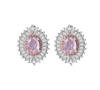 Orecchino da donna, matrimonio, orecchino a chiodo con zirconia rosa, fiore, 20 x 16 mm, per matrimonio, gioielli, Fleur cubique-zirconique de forme ovale, Rame, Zirconia cubica