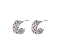 Orecchino da donna, orecchini a chiodo con zirconi in argento creolo elegante 12 x 17 mm per San Valentino gioielli, Élégant cerceau cubique en zircone de forme ronde, Rame, Zirconia cubica