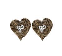 Orecchino da donna, orecchino a chiodo zirconio, oro nero, cuore vintage, 31 x 20 mm, per compleanno gioielli, Cœur vintage en zircone cubique en forme de cœur, Rame, Zirconia cubica