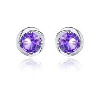 Orecchino da matrimonio, da donna, orecchini a chiodo con zirconi bianchi placcati argento solitario di fiori per compleanno gioielli, Violet, base placcata oro bianco, Zirconia cubica
